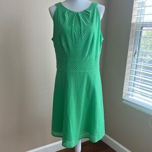 New York & Company Green Sleeveless A-Line Eyelet Midi Dress - Like New